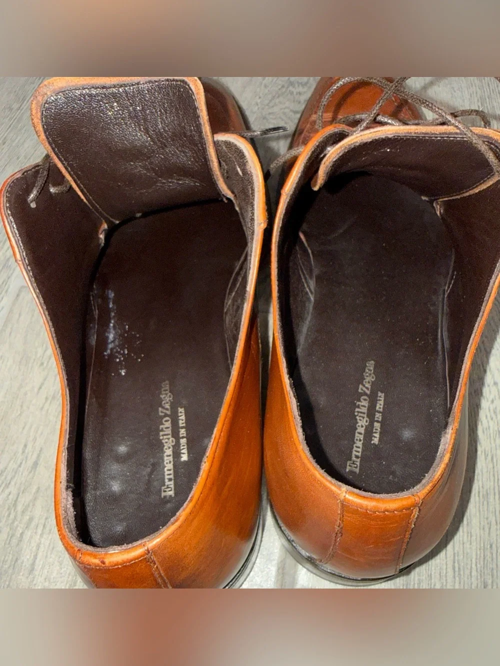 Ermenegildo Zegma Leather Apron Toe Derby Shoes 10D Cognac Brown Old Money *READ